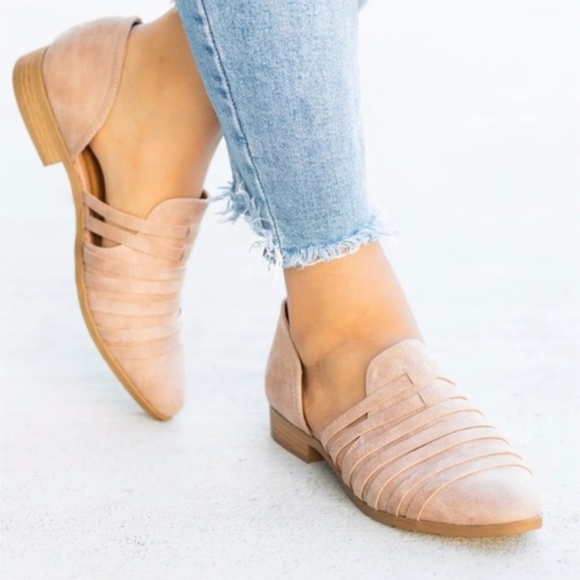 Blush Pink Vegan Leather Strappy Slip on Flats - Picture 4 of 6